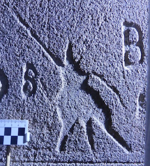 Initials on wall to north of the old vestry