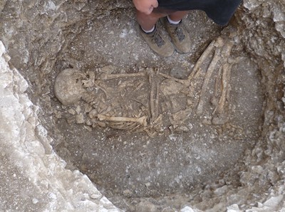 Skeleton discovered during an earlier excavation at Winterbourne Kingston