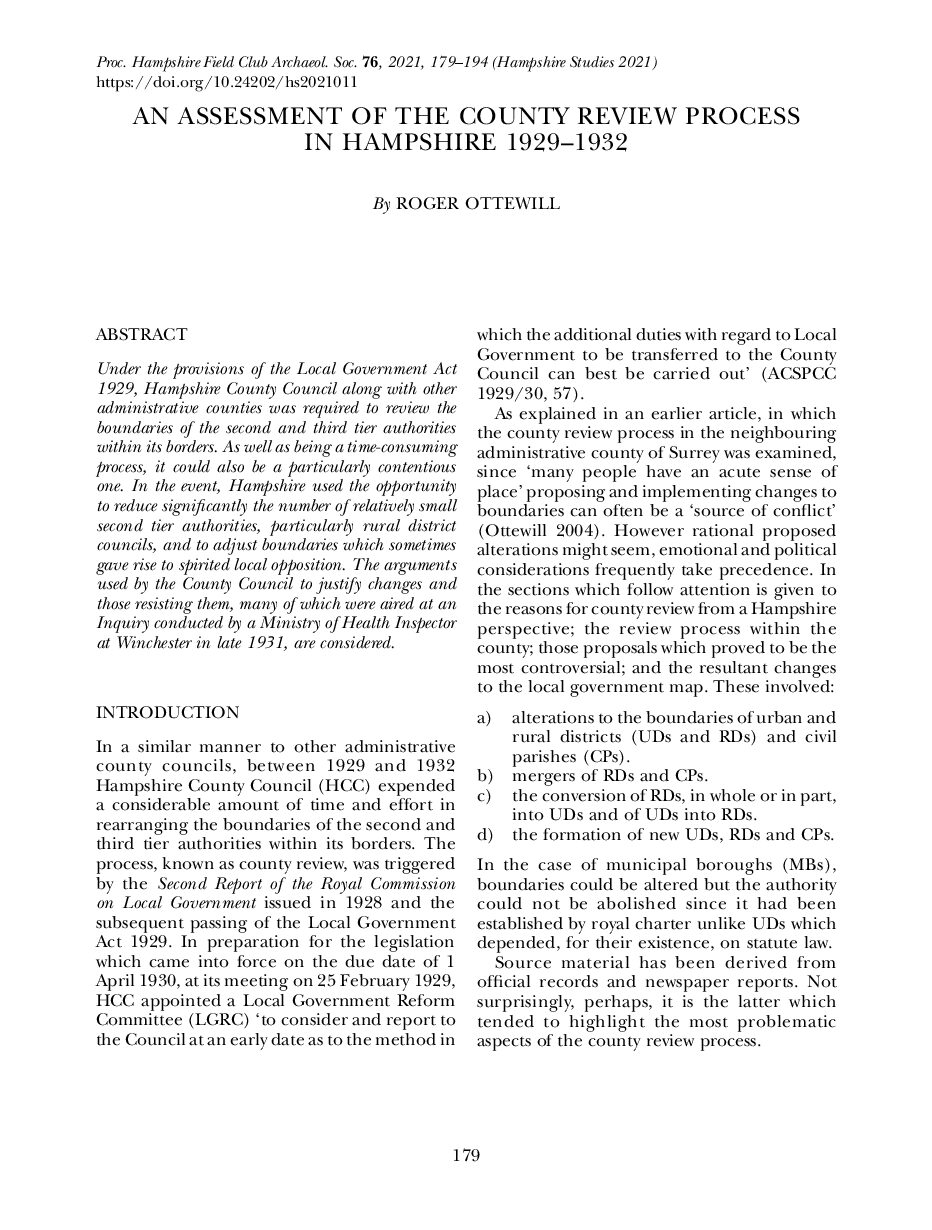 An assessment of the county review process in Hampshire, 1929-1932
