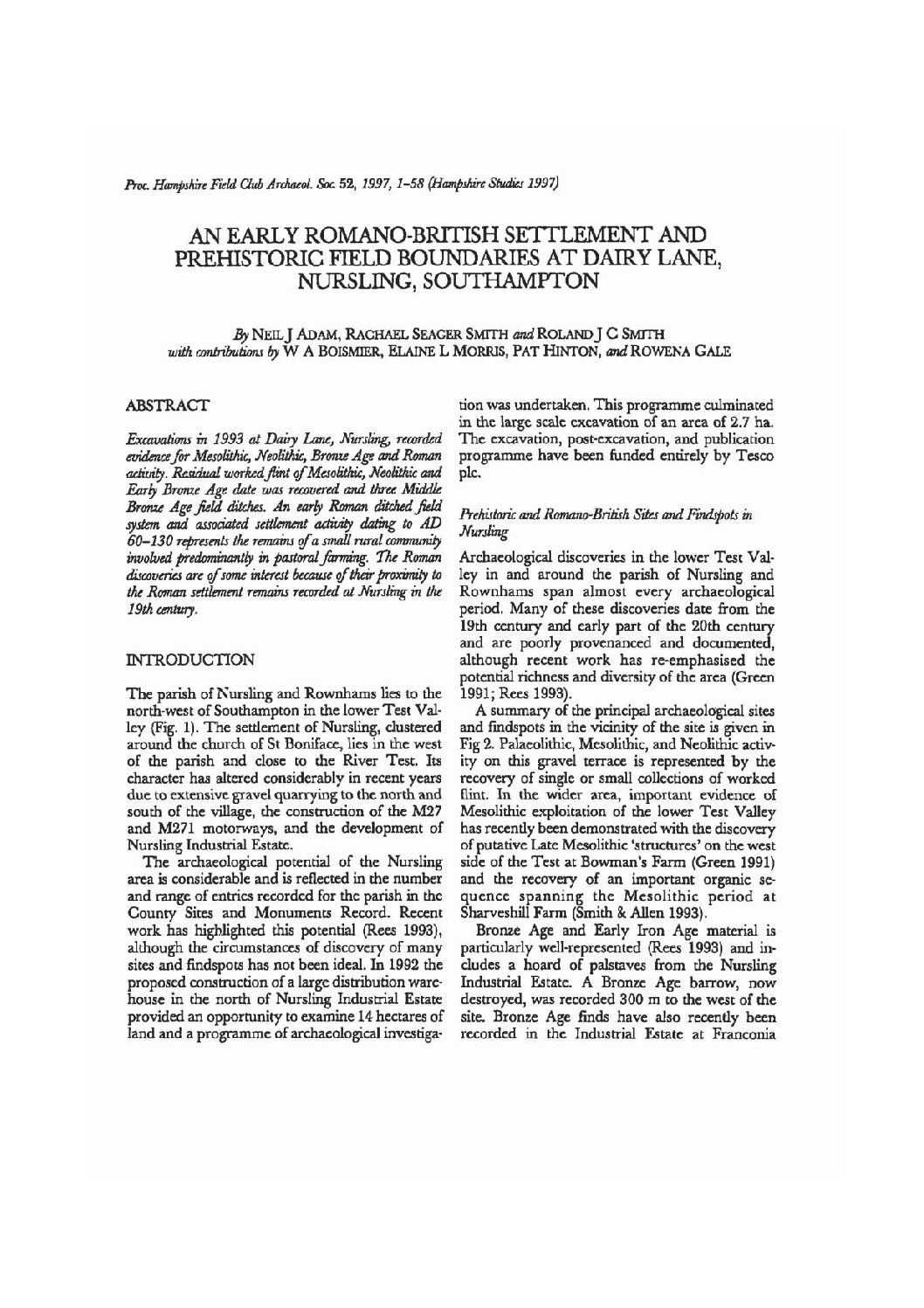 An early Romano-British settlement and prehistoric field boundaries at Dairy Lane, Nursling, Southampton