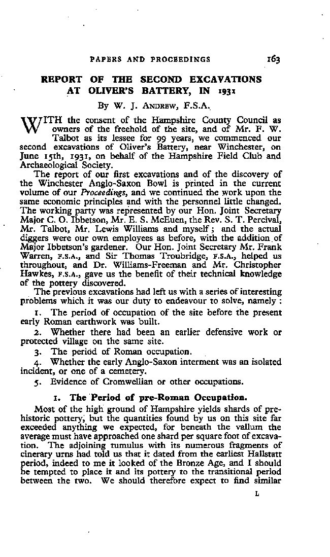 Report of the Second Excavation at Oliver’s Battery