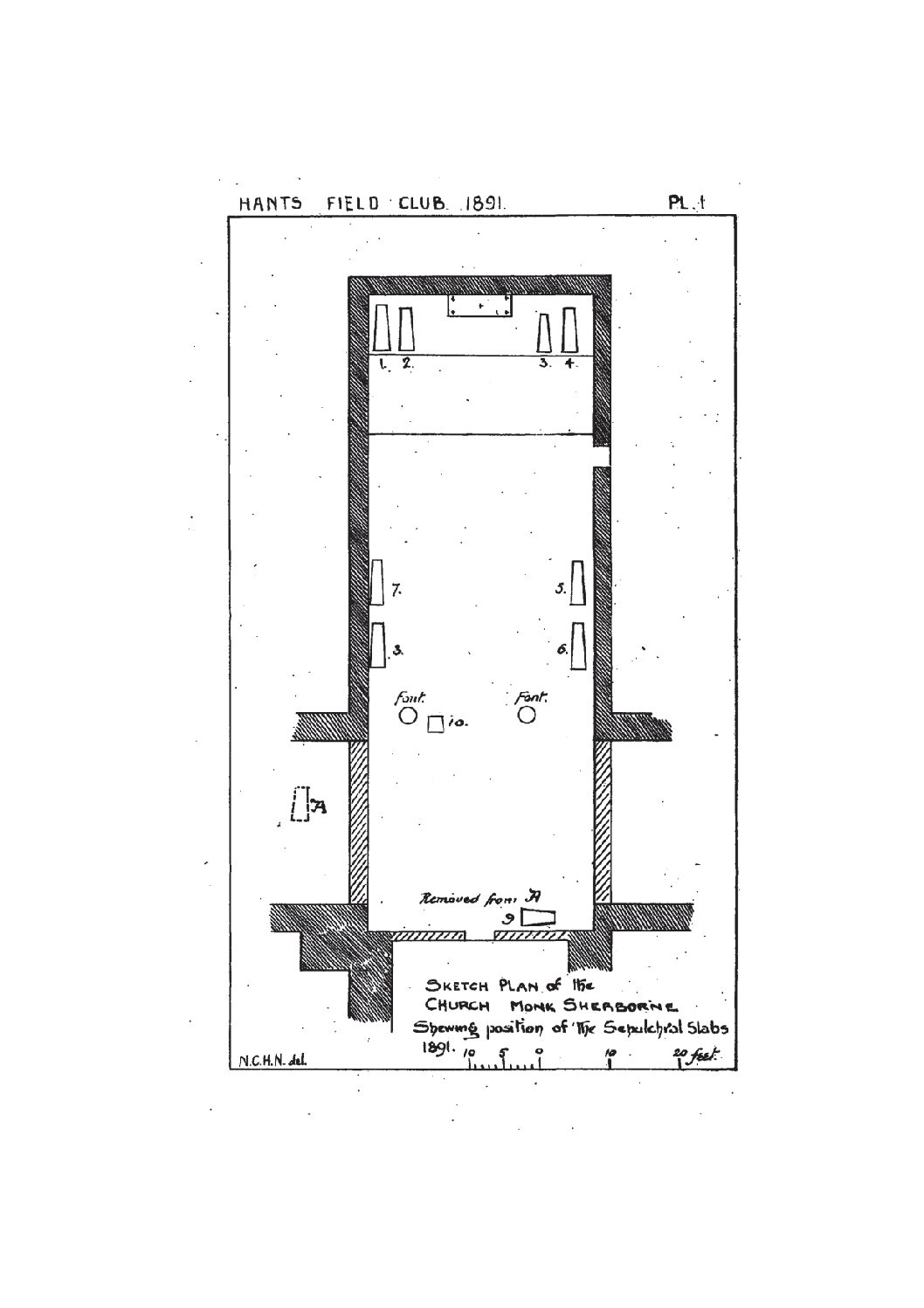 Notice of Sepulchral Slabs at Monk Sherborne