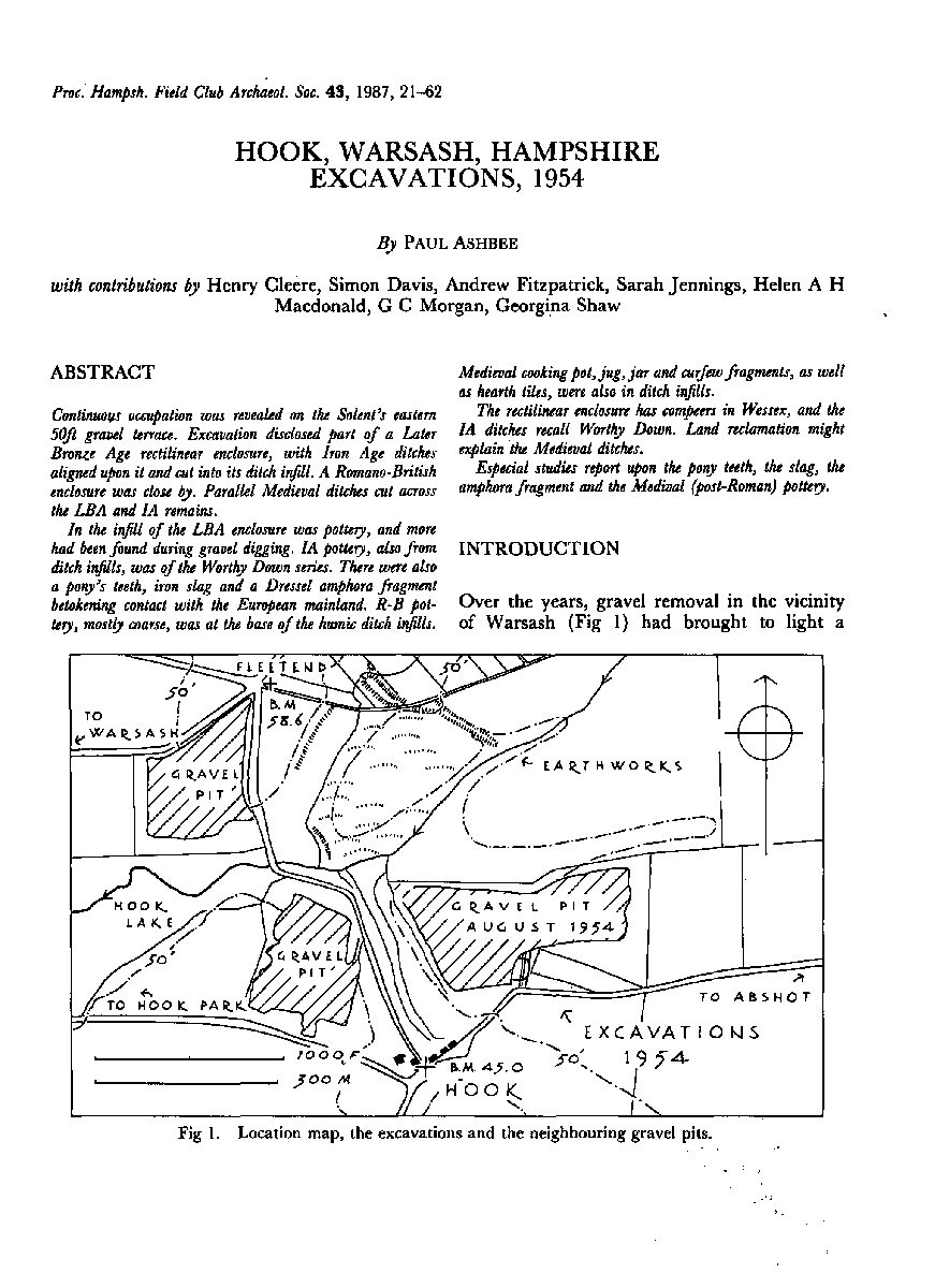 Hook, Warsash, Hampshire, Excavations 1954