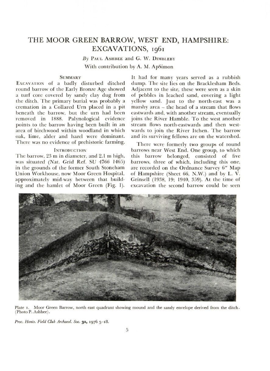 The Moor Green Barrow, West End, Hampshire: Excavations, 1961