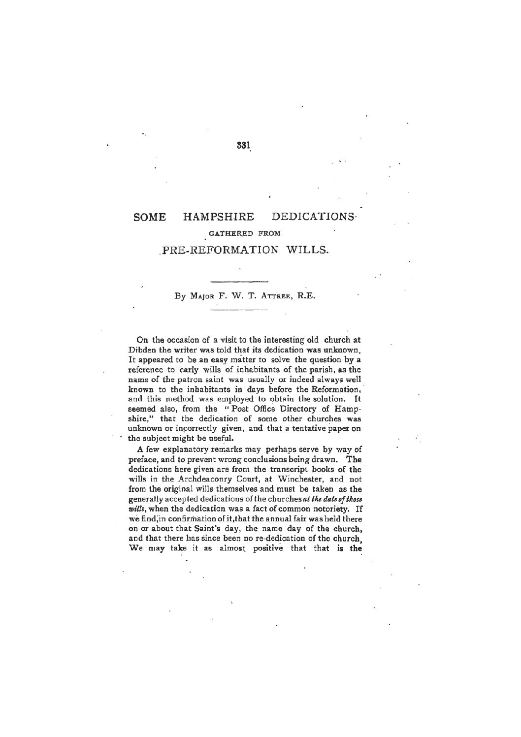 Some Hampshire Dedications from Pre-Reformation Wills
