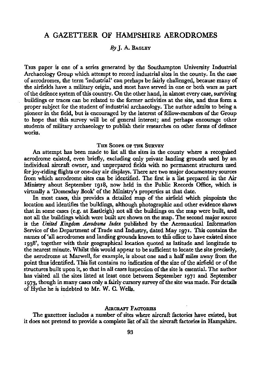 A Gazetteer of Hampshire Aerodromes