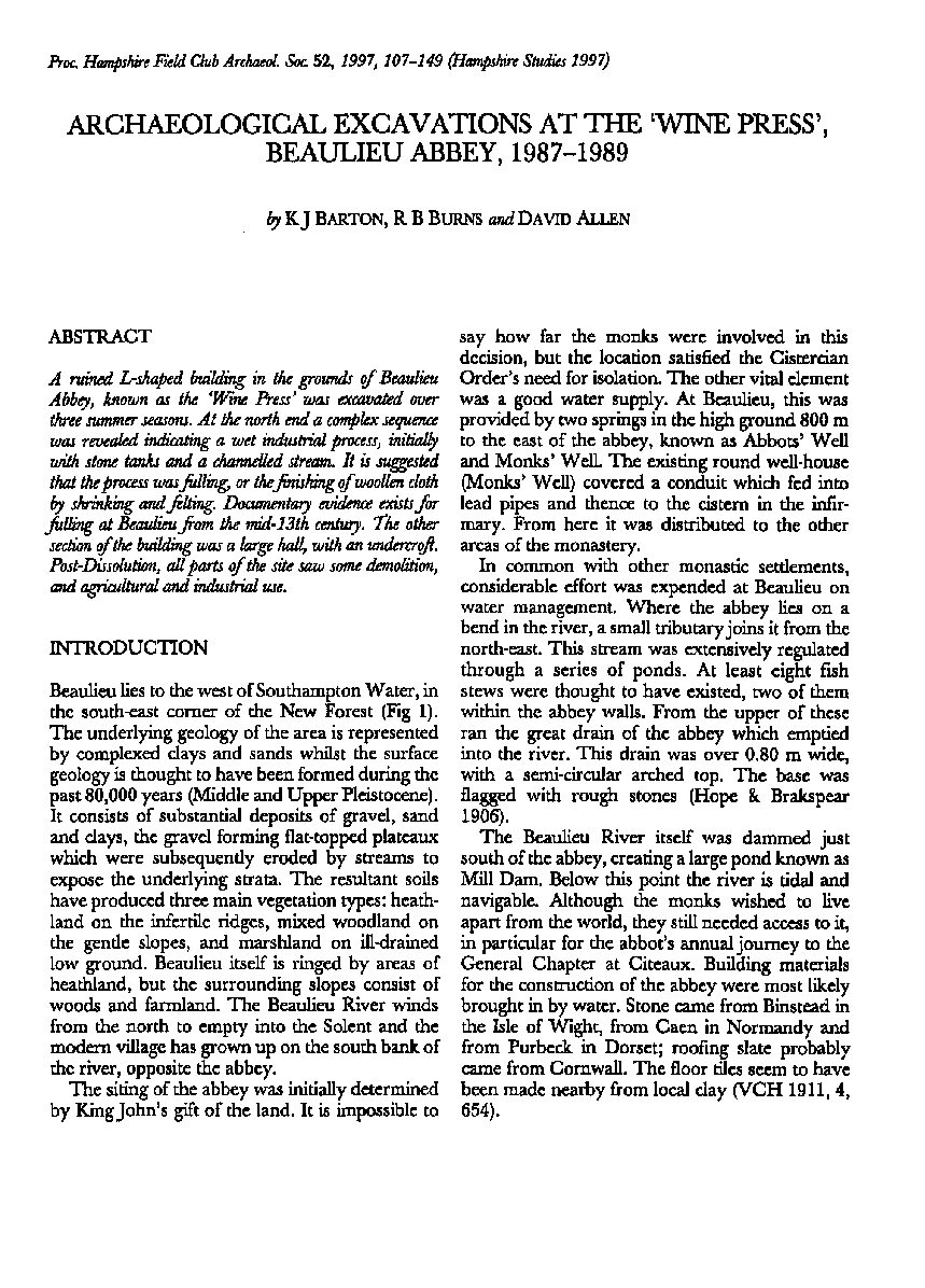 Archaeological excavations at the ‘Wine Press’, Beaulieu Abbey, 1987-1989