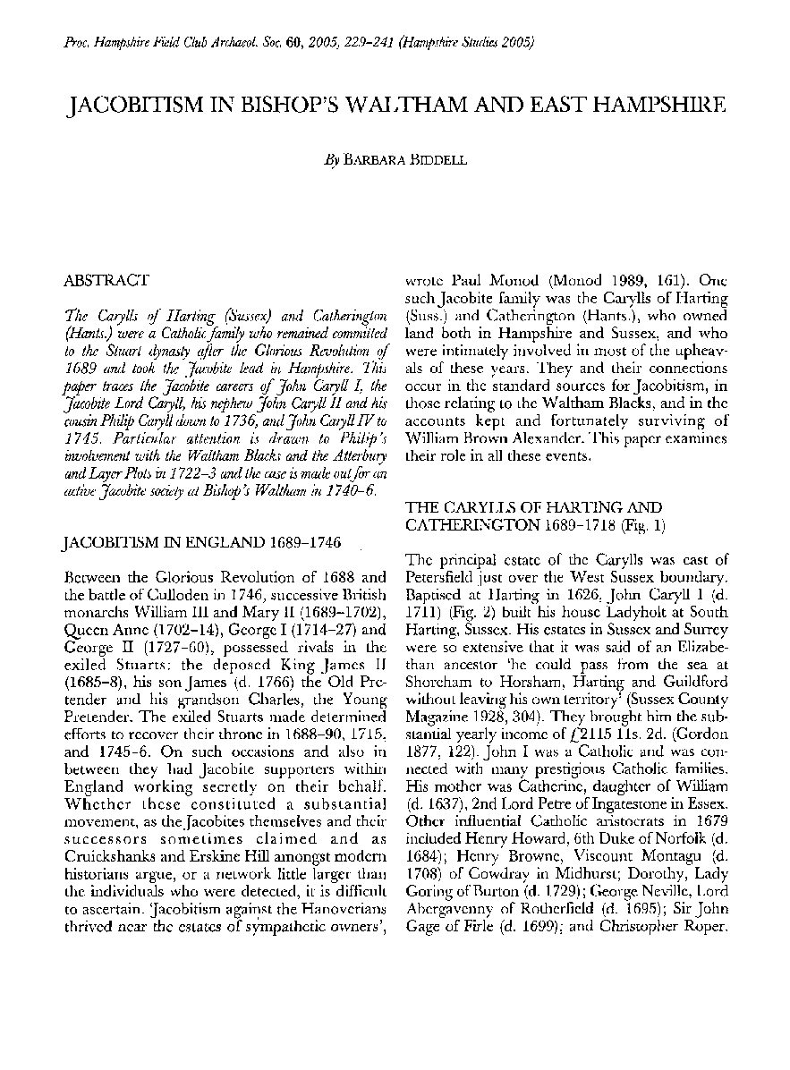 Jacobitism in Bishop’s Waltham and East Hampshire