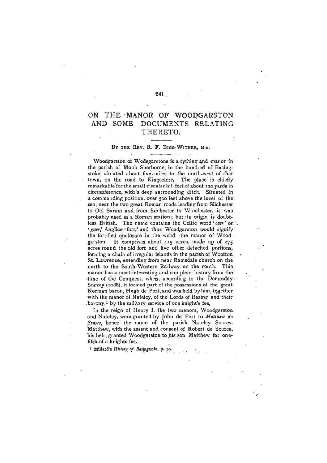 On the Manor of Woodgarston, and some Documents Relating Thereto