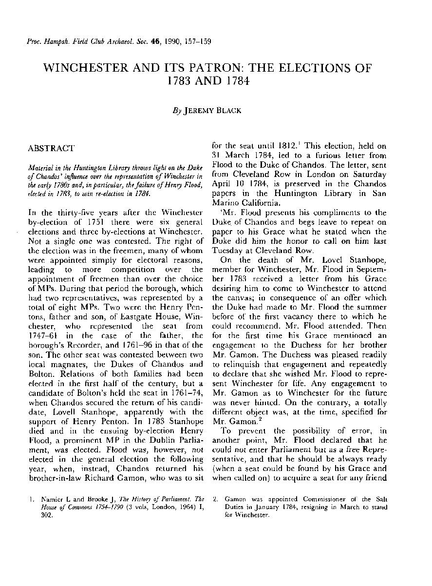 Winchester and its Patron: the Elections of 1783 and 1784