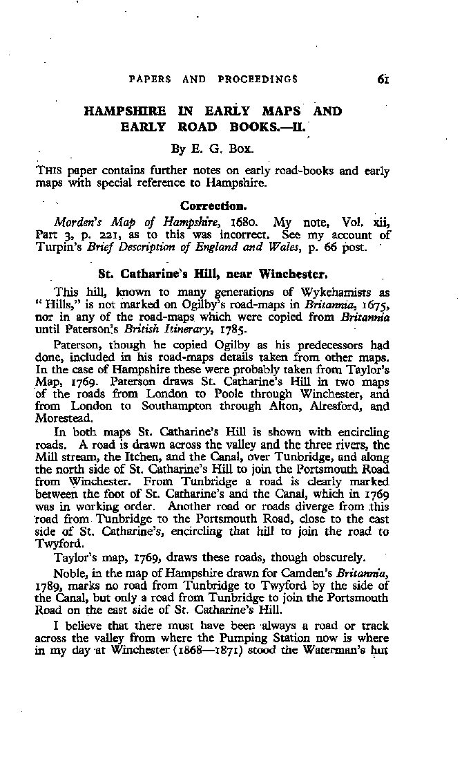 Hampshire in Early Maps and Early Road Books – II