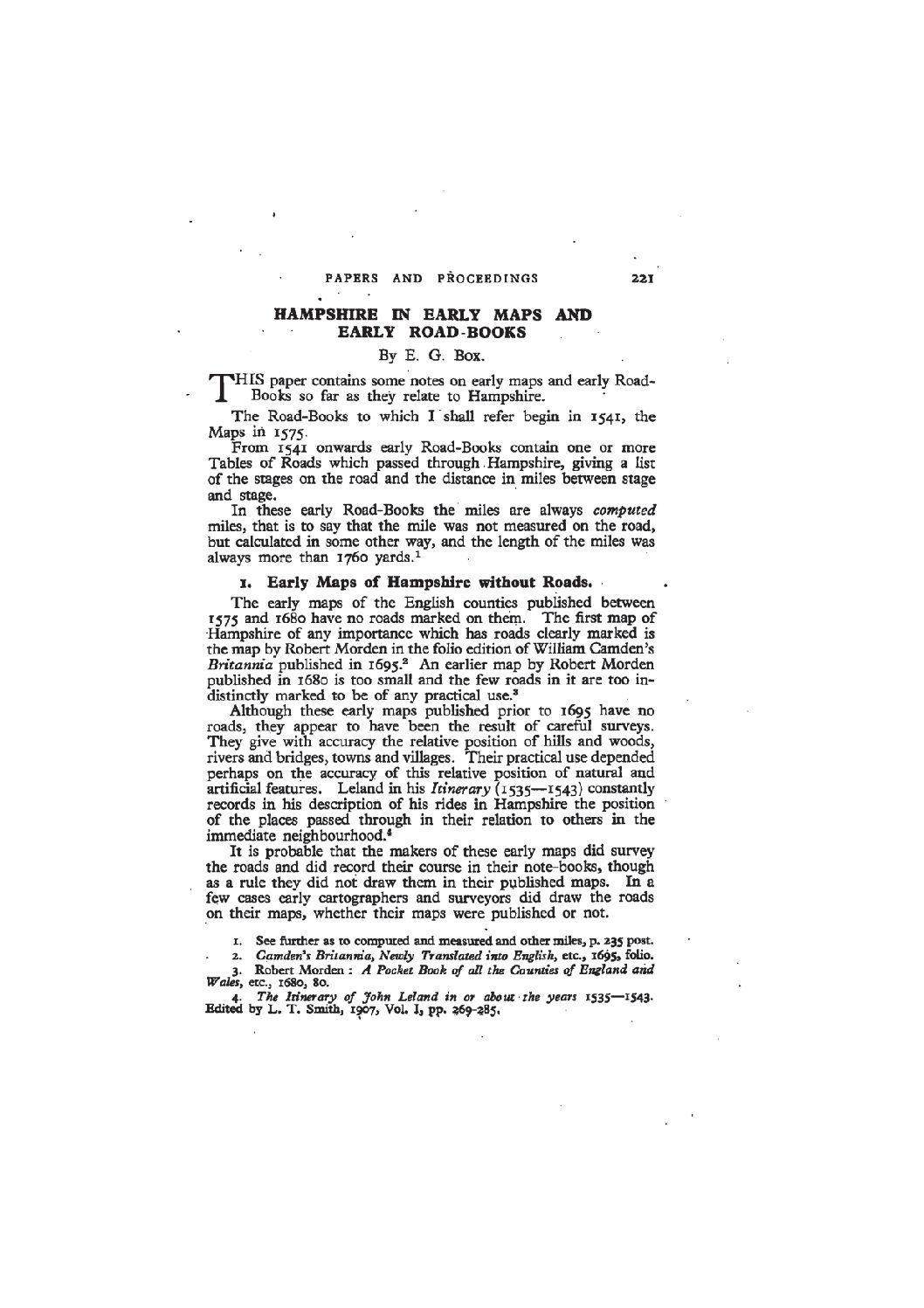 Hampshire in Early Maps and Early Road Books