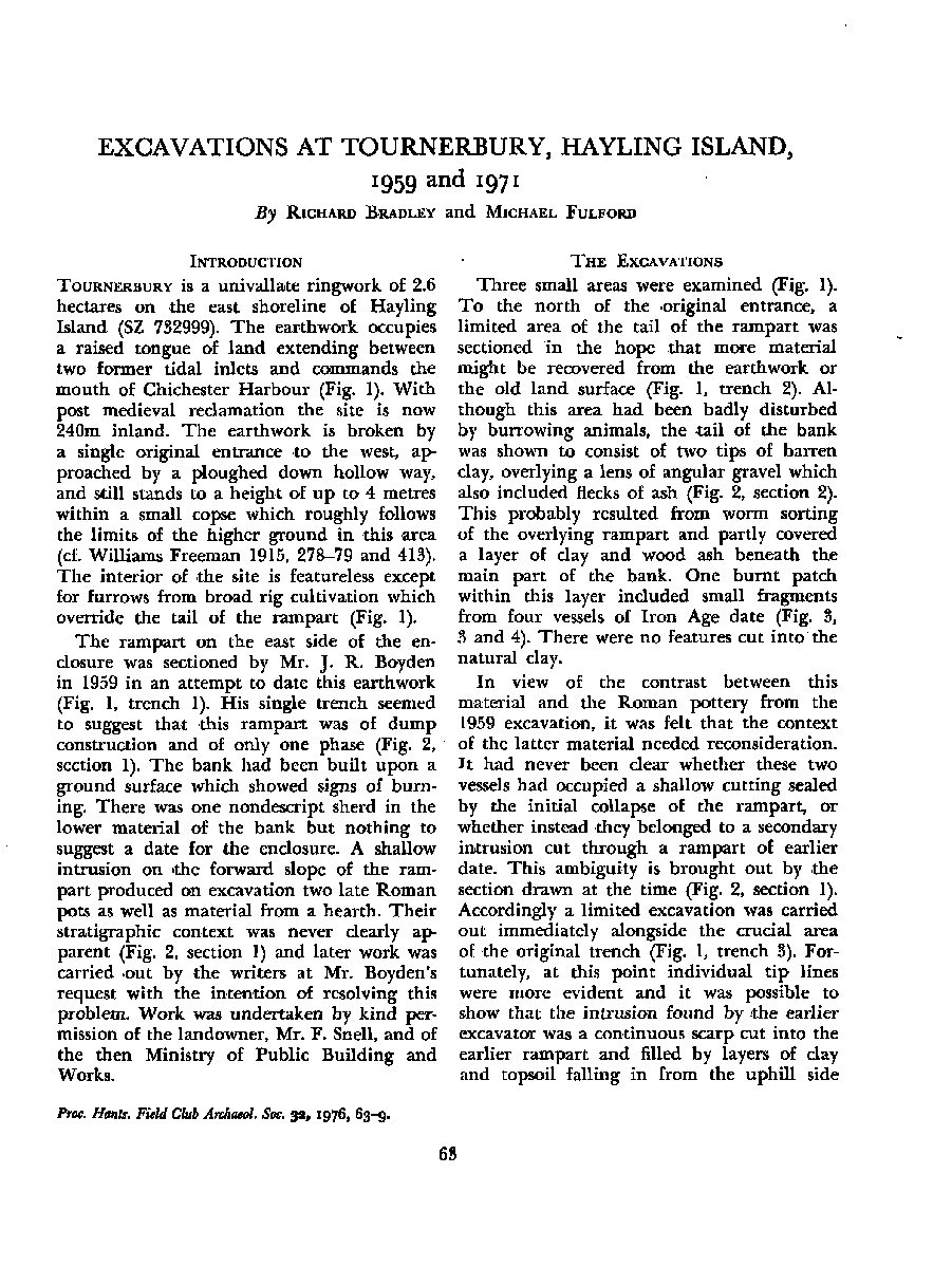 Excavations at Toumerbury, Hayling Island, 1959 and 1971