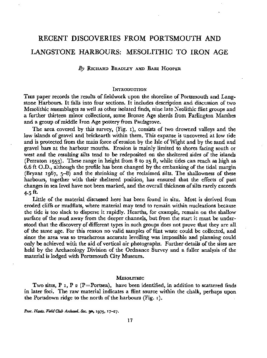Recent discoveries from Portsmouth and Langstone Harbours: Mesolithic to Iron Age