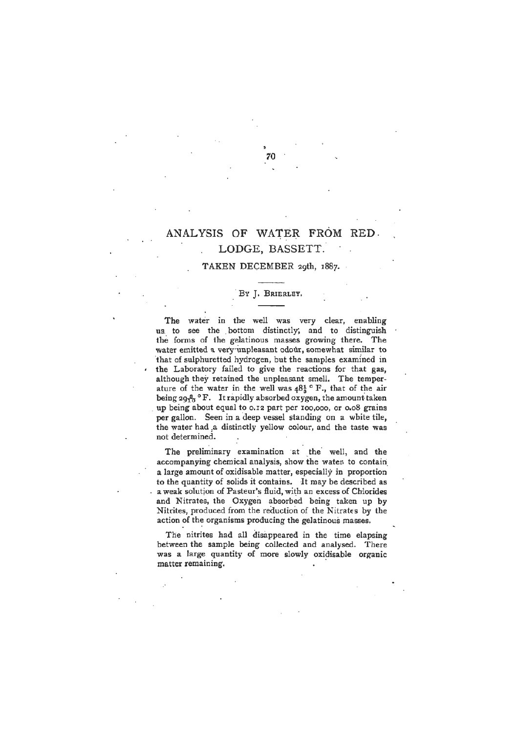 Analysis of Water from Red Lodge, Bassett
