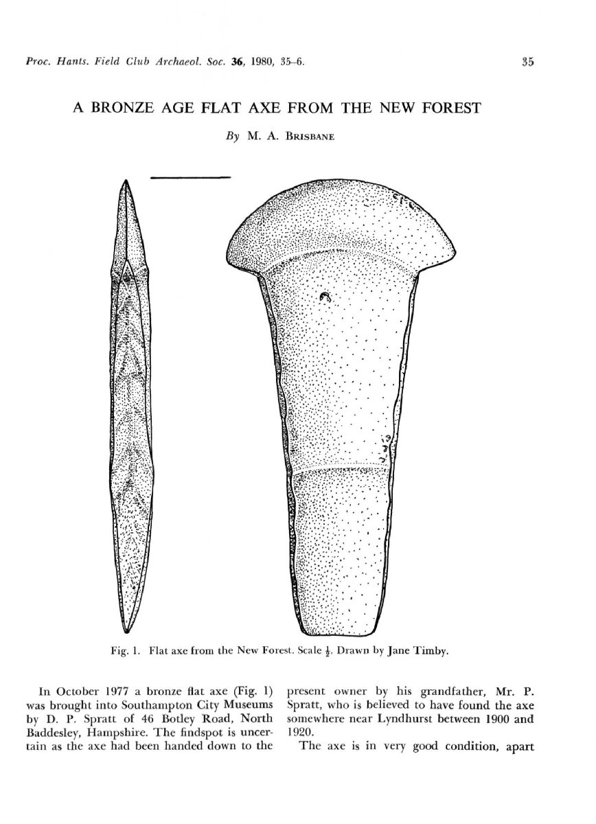A Bronze Age flat axe from the New Forest