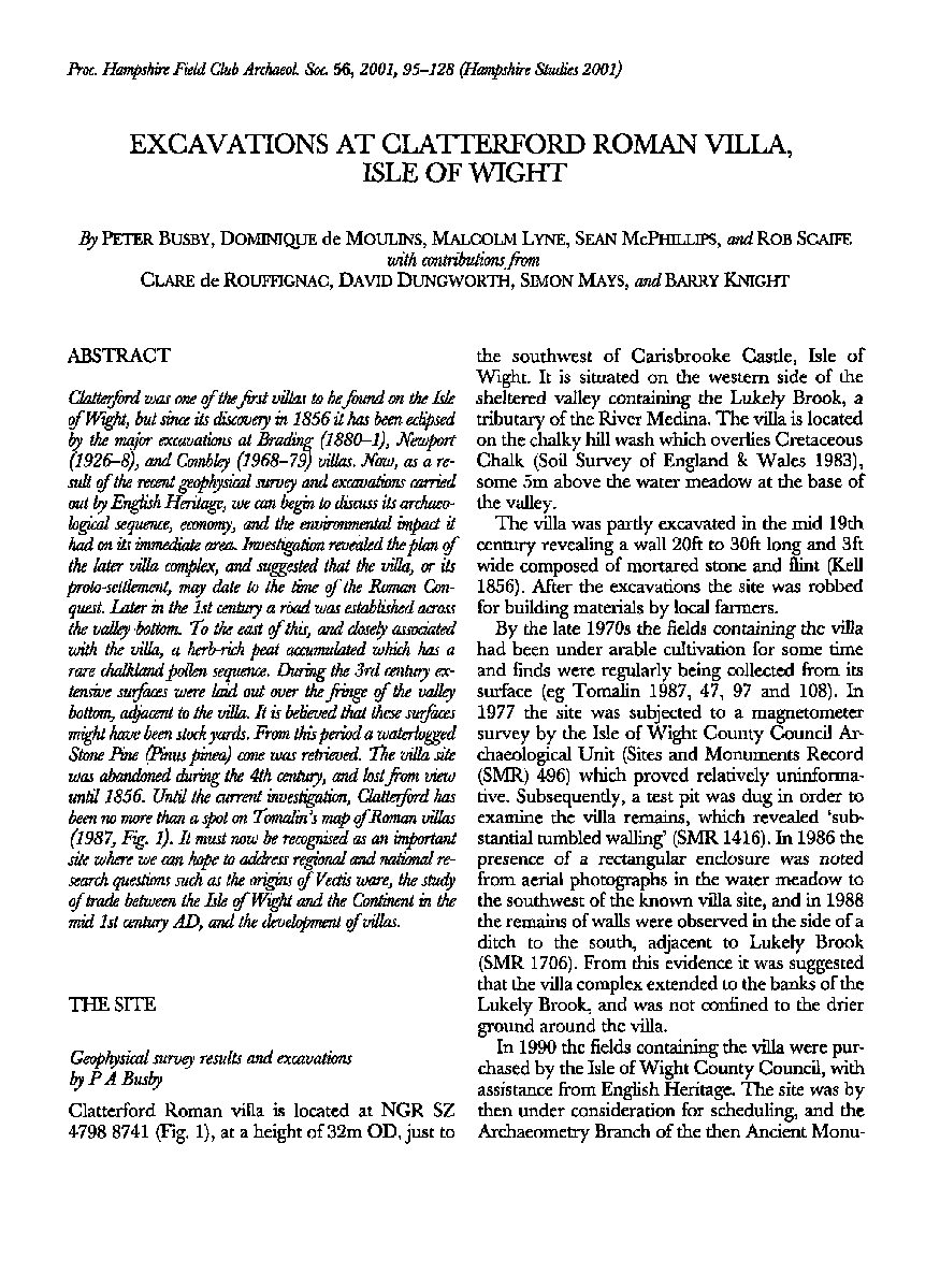 Excavations at Clatterford Roman Villa, Isle of Wight