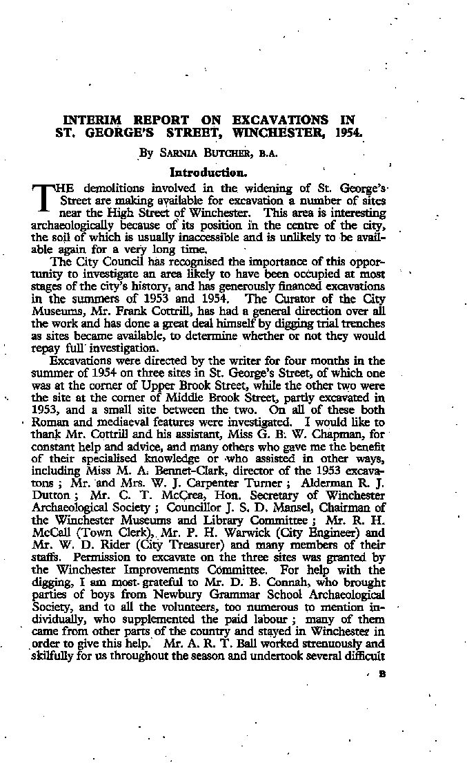 Interim Report on Excavations in St. George’s Street, Winchester, 1954