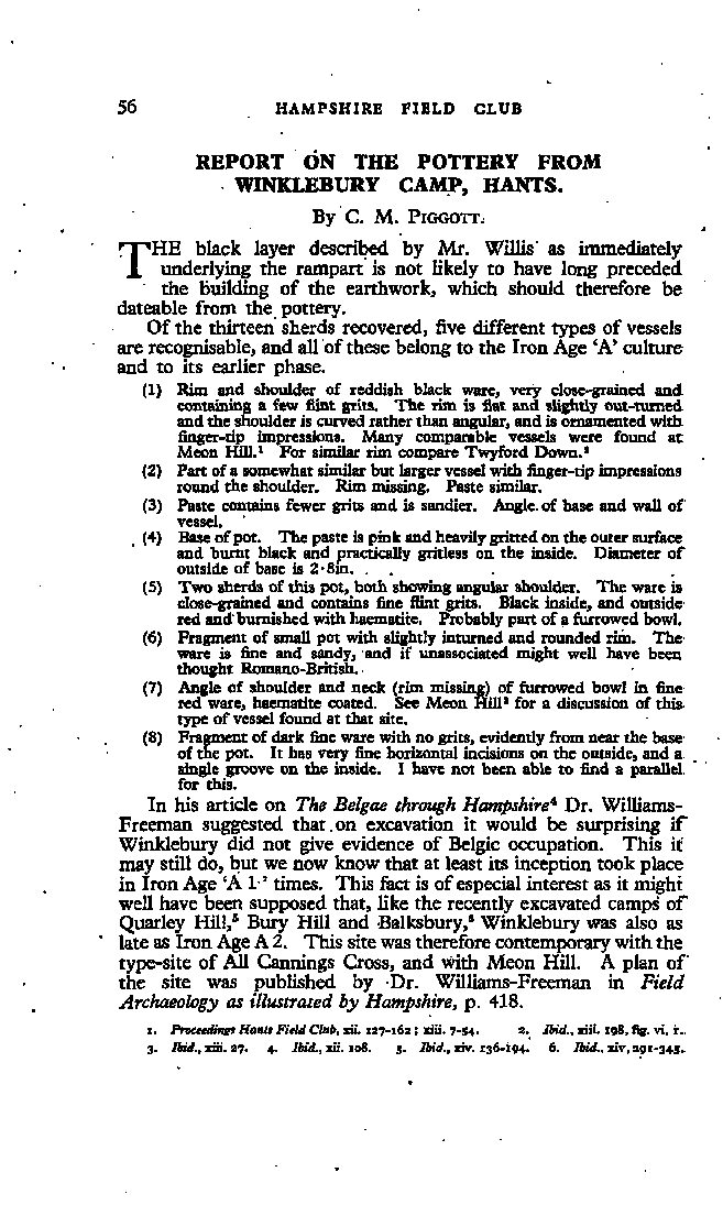 Report on the Pottery from Winklebury Camp