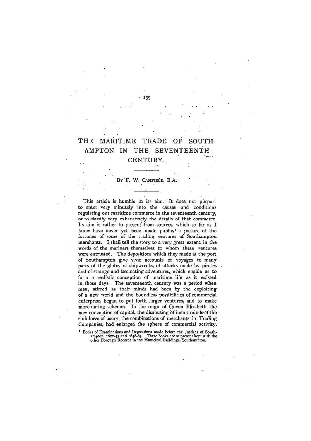 The Maritime Trade of Southampton in the 17th Century