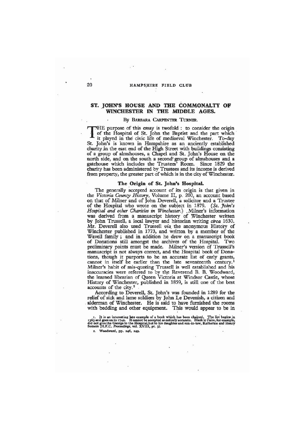 St. John’s House and the Commonalty of Winchester in the Middle Ages