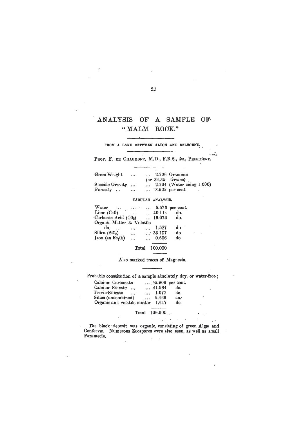 Analysis of a Sample of “Malm Rock”