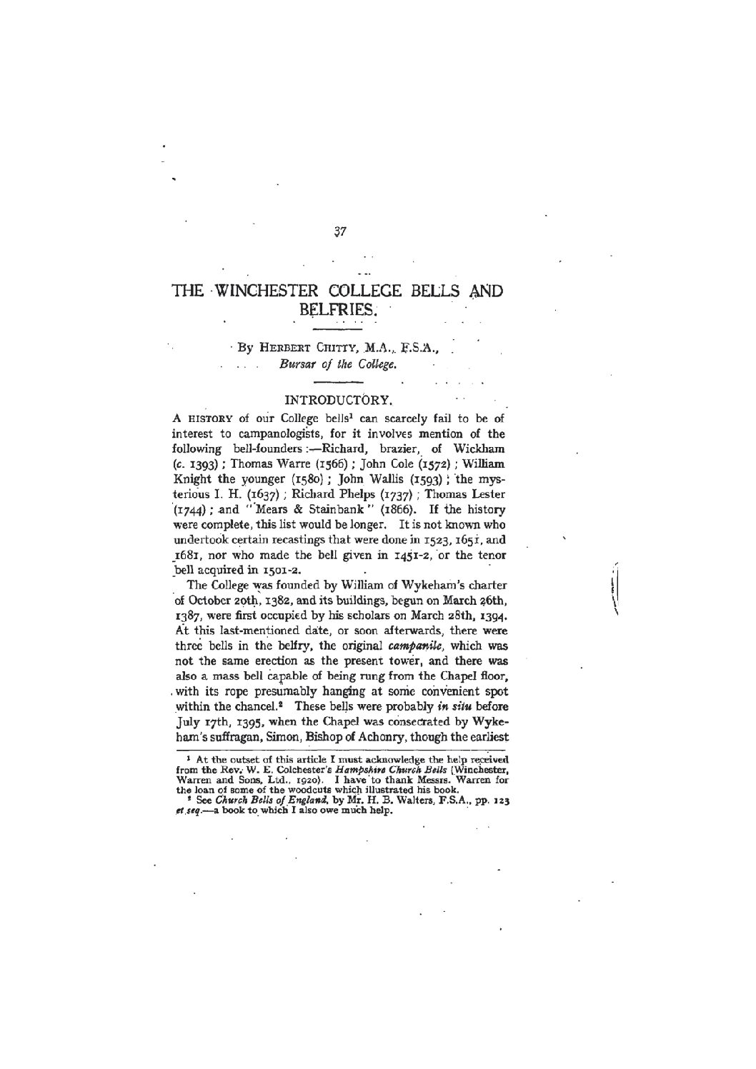 The Winchester College Bells and Belfries