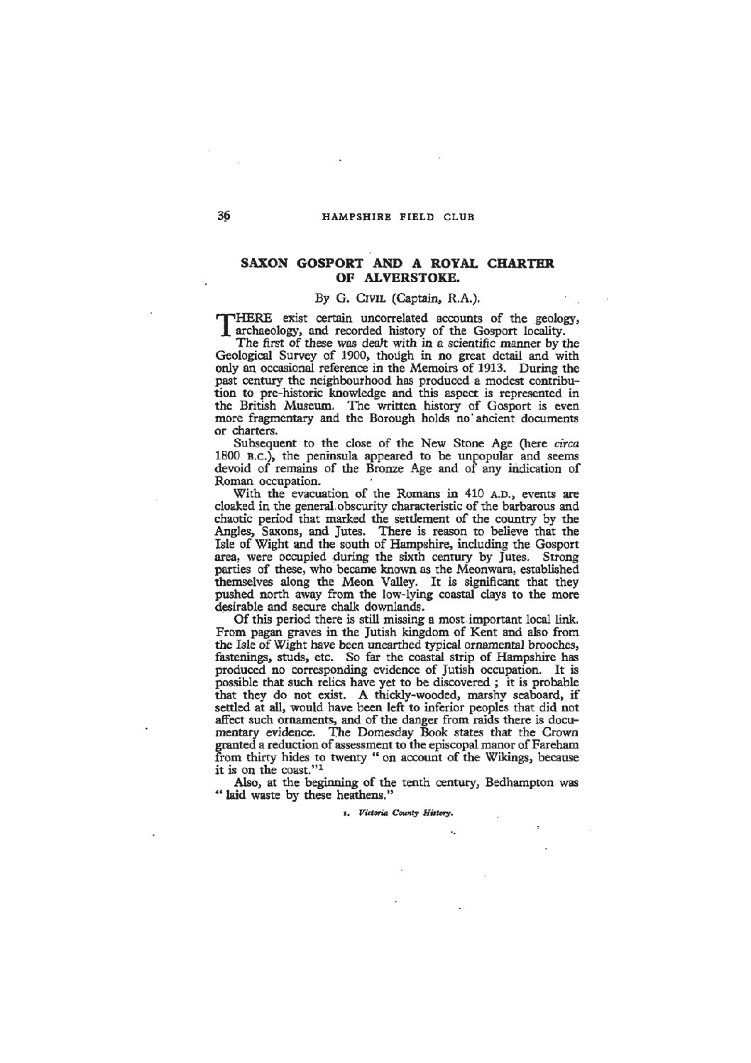 Saxon Gosport and a Royal Charter of Alverstoke