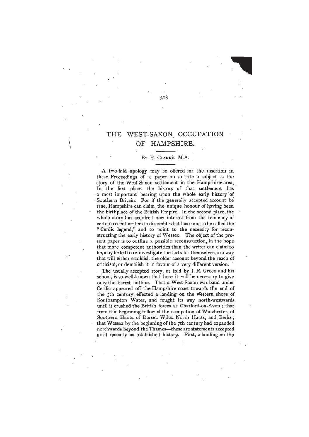 The West-Saxon Occupation of Hampshire