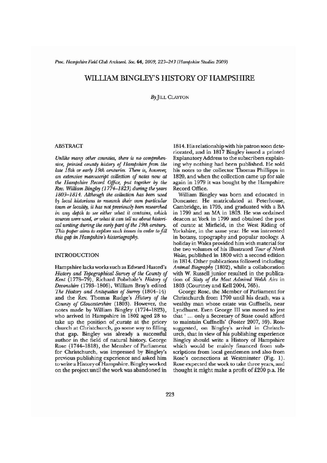 William Bingley’s History of Hampshire