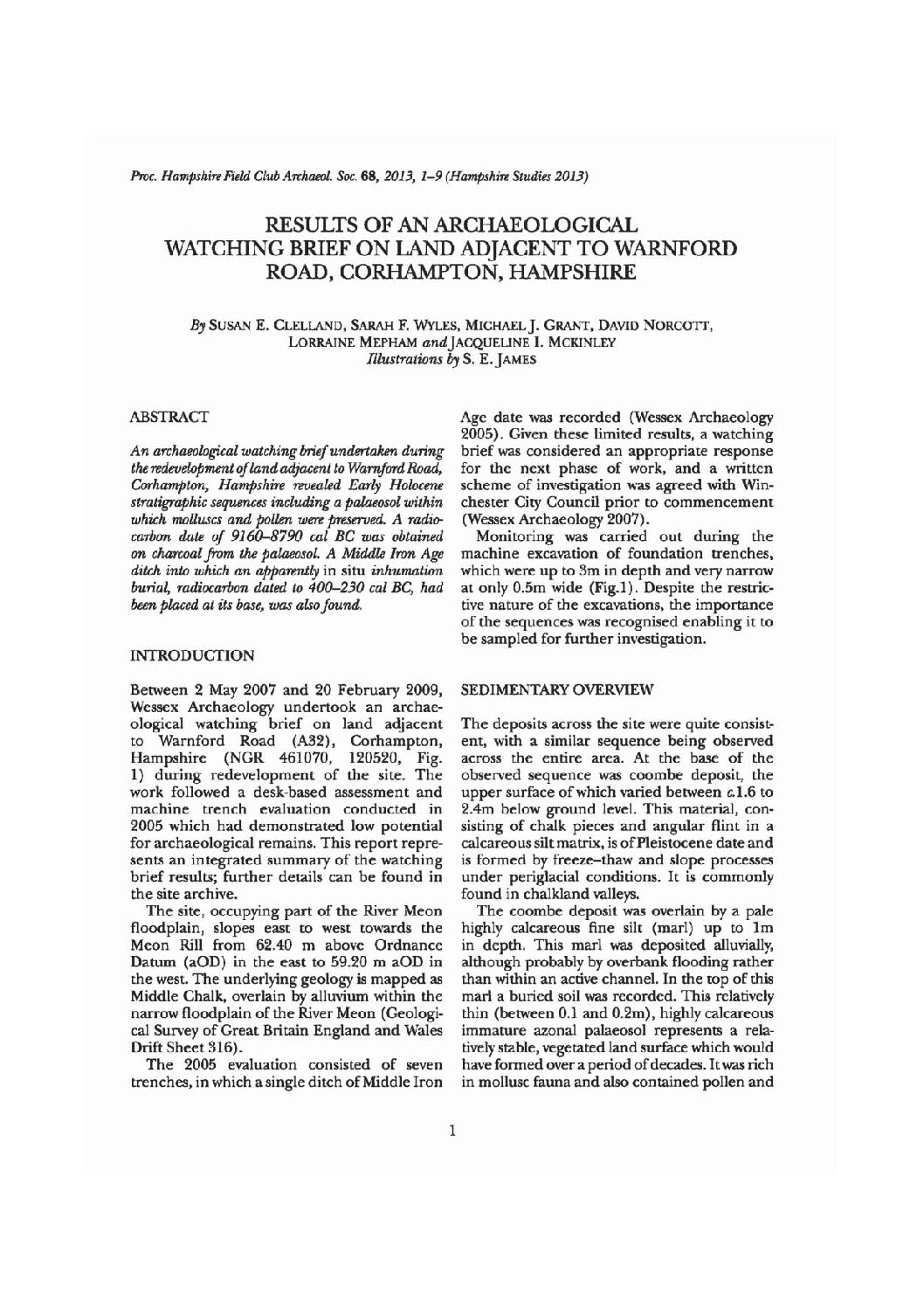 Results of an Archaeological Watching Brief on Land Adjacent to Warnford Road, Corhampton, Hampshire