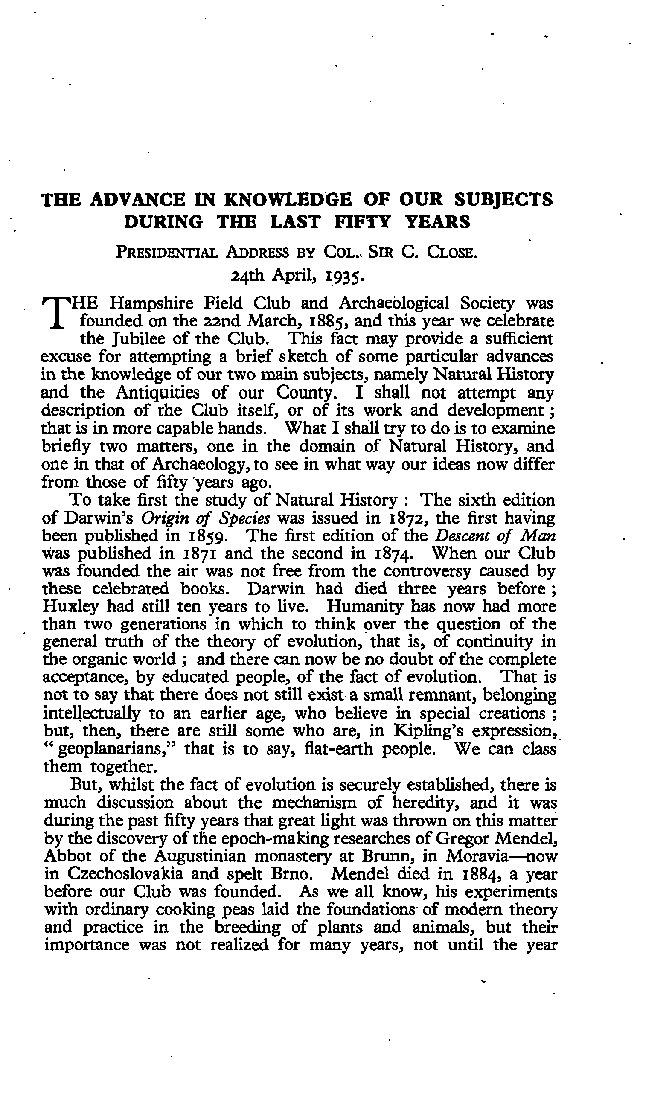 The Advance in Knowledge of our Subjects during the Last Fifty Years