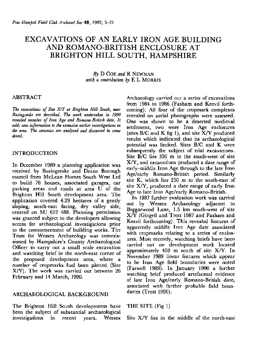 Excavations of an Early Iron Age Building and Romano-British Enclosure at Brighton Hill South, Hampshire
