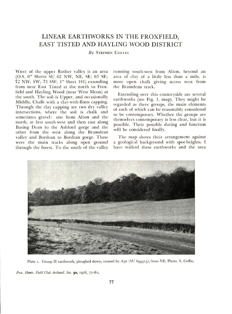 Linear earthworks in the Froxfield, East Tisted and Hayling Wood district