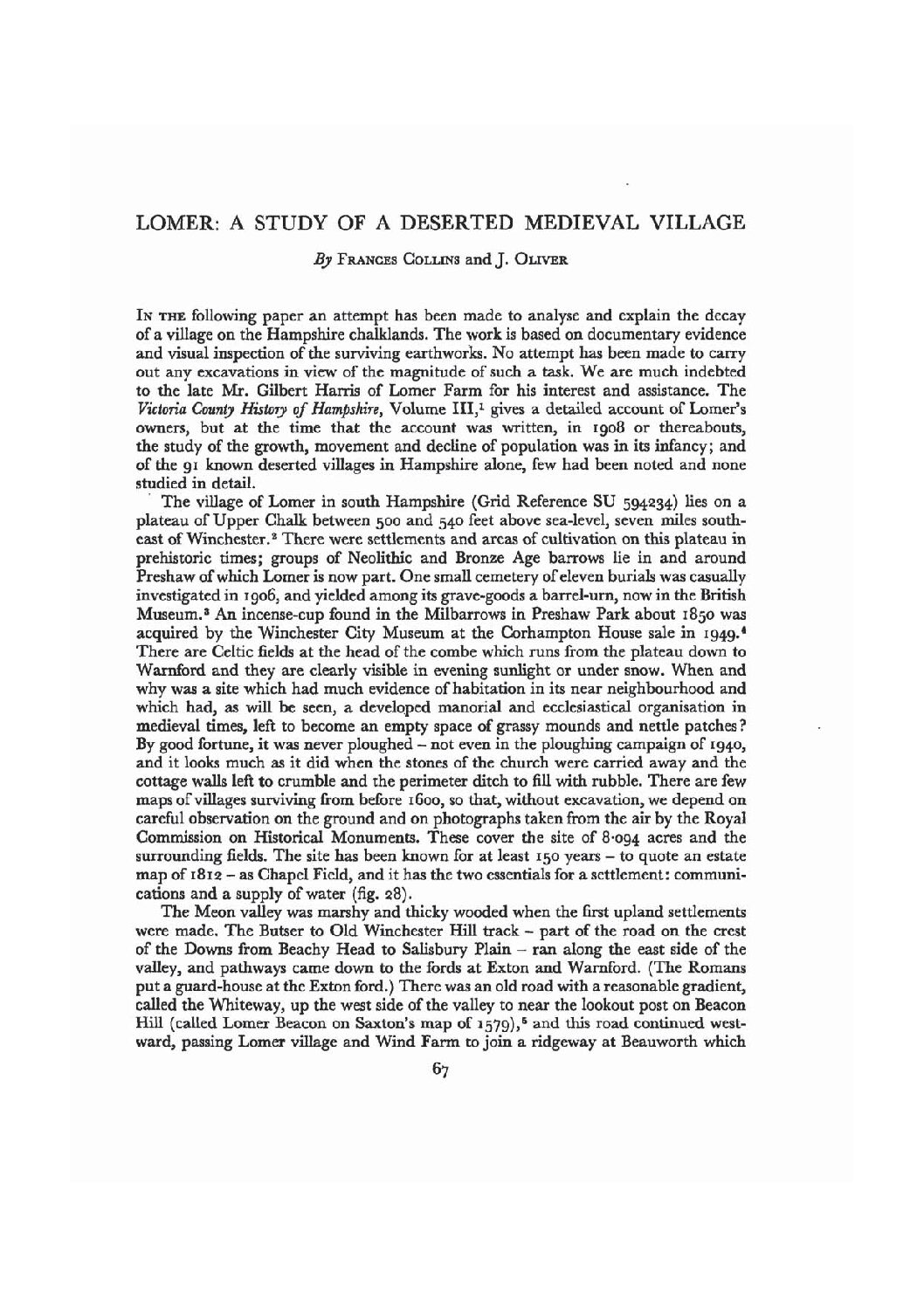 Lomer: A Study of a Deserted Medieval Village