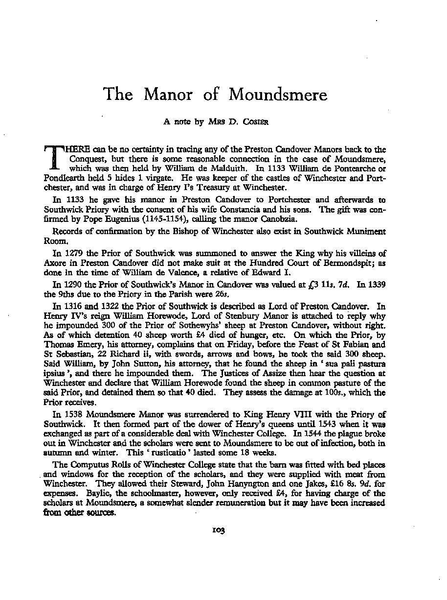 The Manor of Moundsmere: A note