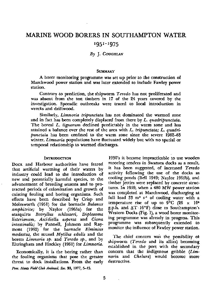 Marine wood borers in Southampton Water 1951-1975