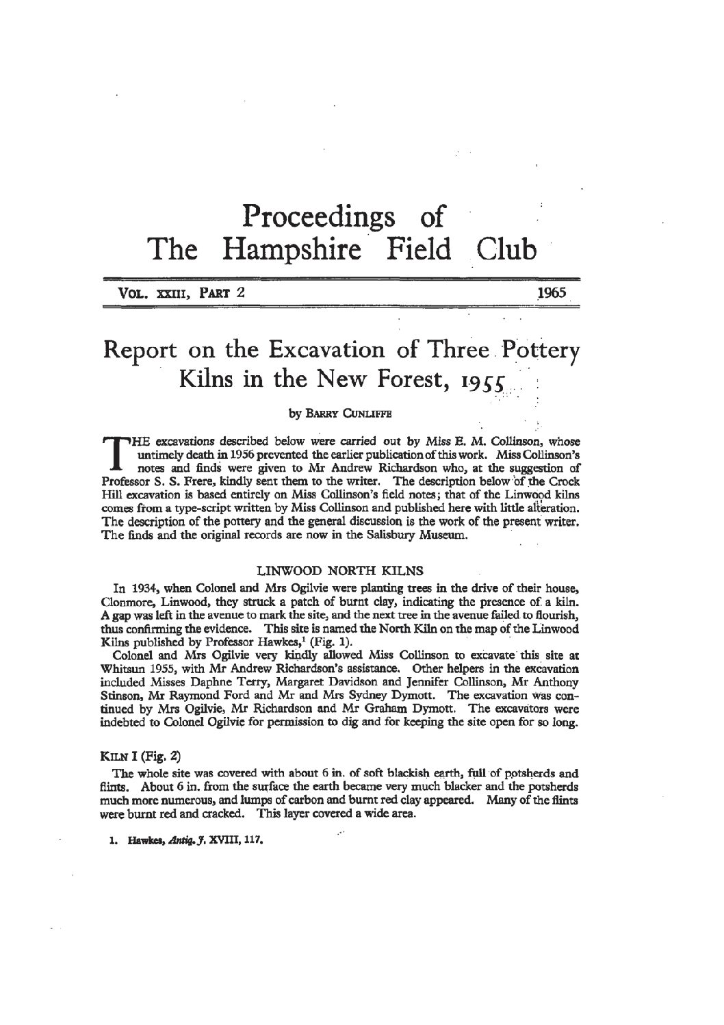 Report on the excavations of three pottery kilns in the New Forest, 1955