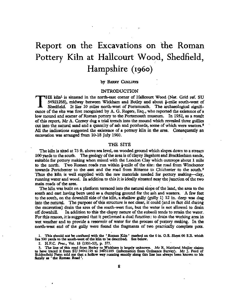 Report on the Excavations on the Roman Pottery Kiln at Hallcourt Wood, Shedfield, Hampshire