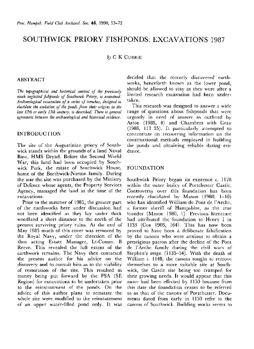 Southwick Priory Fishponds: Excavations 1987