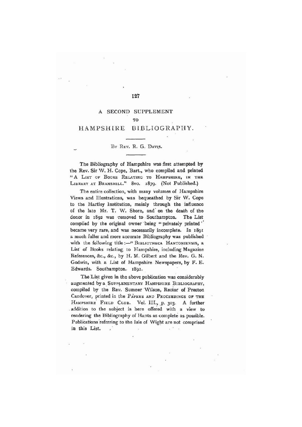 A Second Supplement to Hampshire Bibliography A-K
