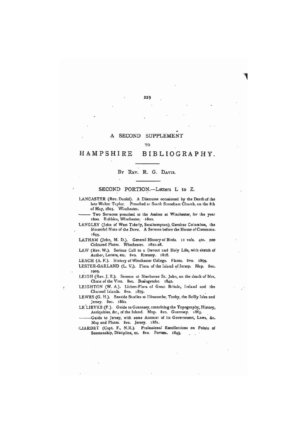 A Second Supplement to Hampshire Bibliography L-Z