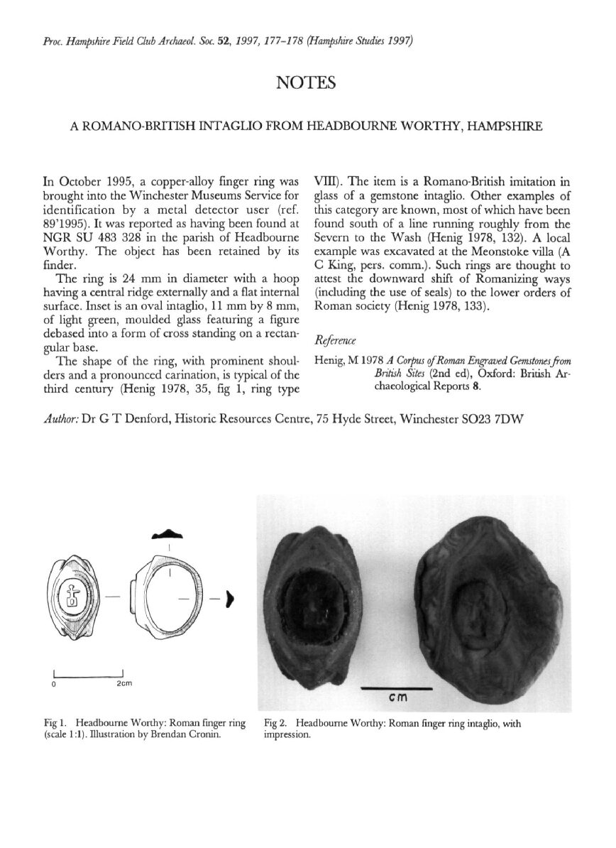 A Romano-British intaglio from Headbourne Worthy, Hampshire