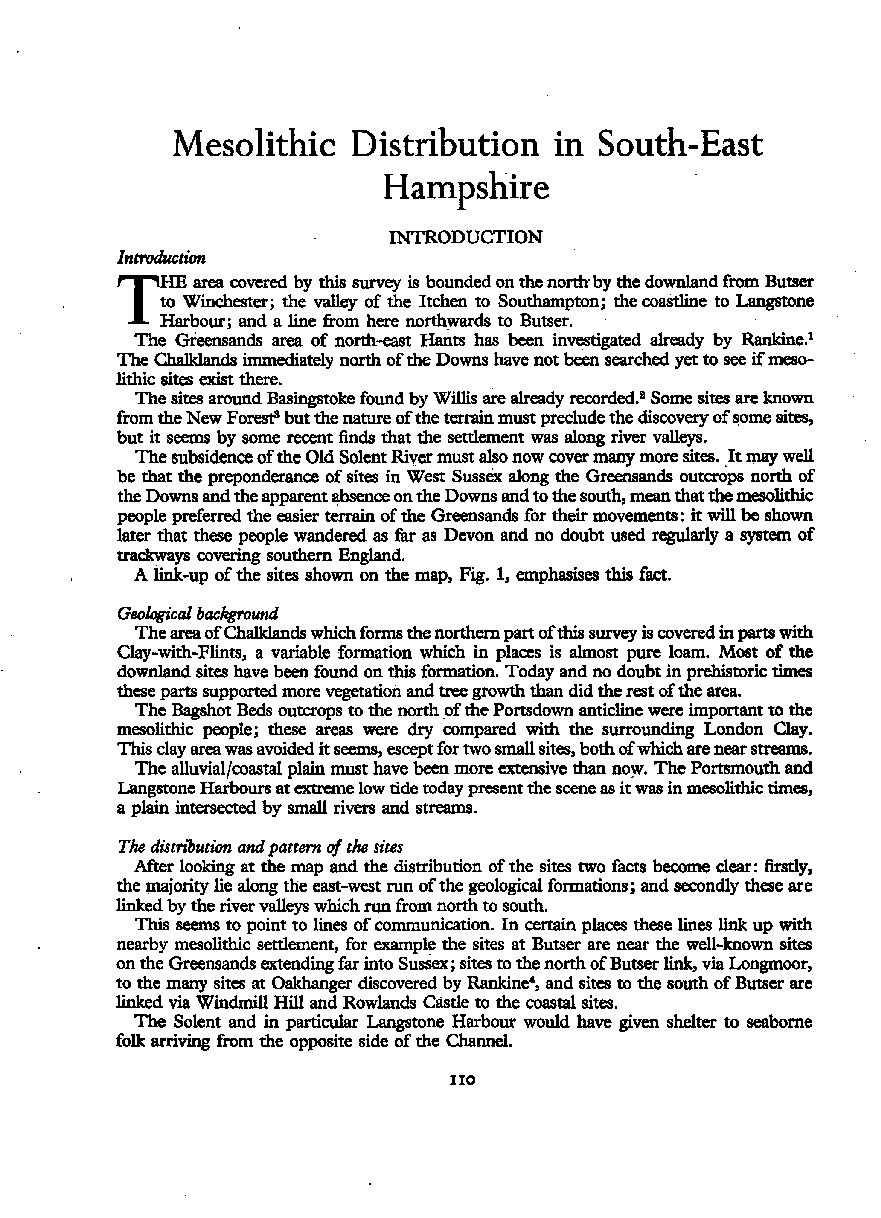 Mesolithic Distribution in South-East Hampshire