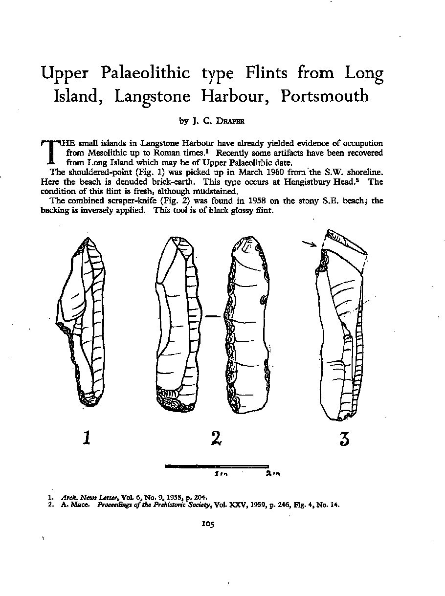 Upper Palaeolithic type Flints from Long Island, Langstone Harbour, Portsmouth