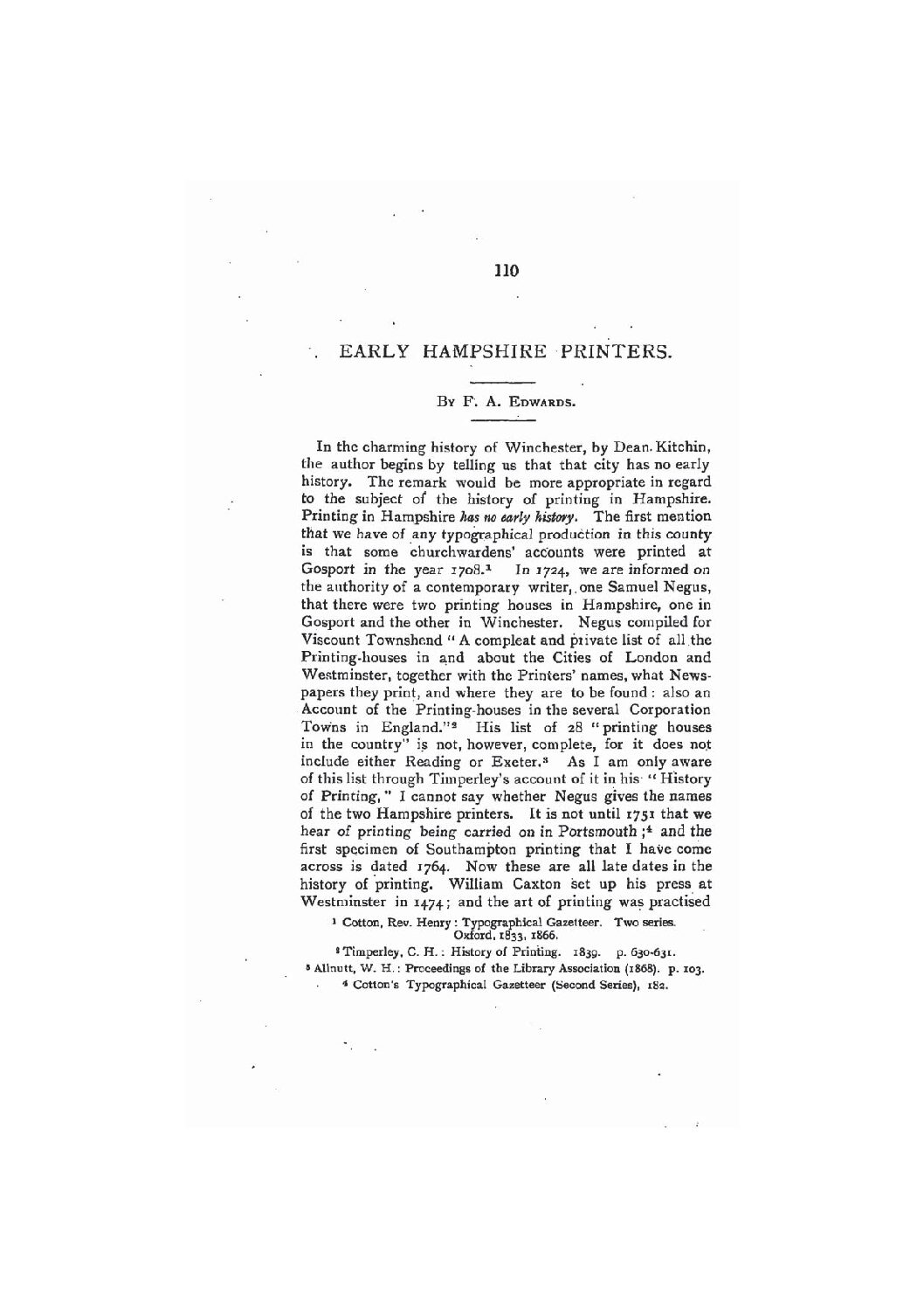 Early Hampshire Printers