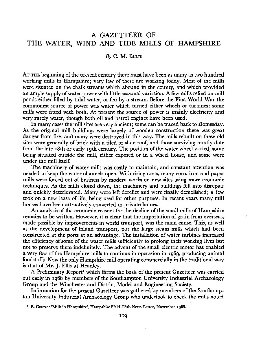 Gazetteer of Mills in Hampshire