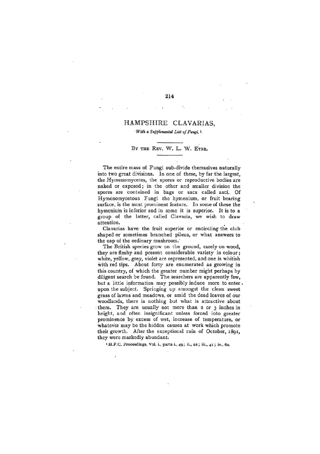 Hampshire Clavarias, with a Supplemental List of Fungi