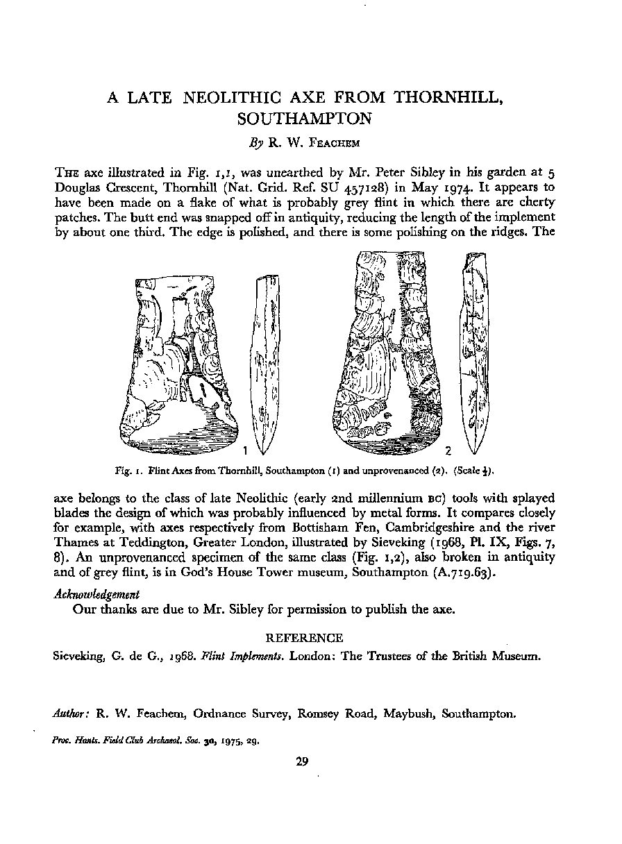 A Late Neolithic axe from Thornhill, Southampton