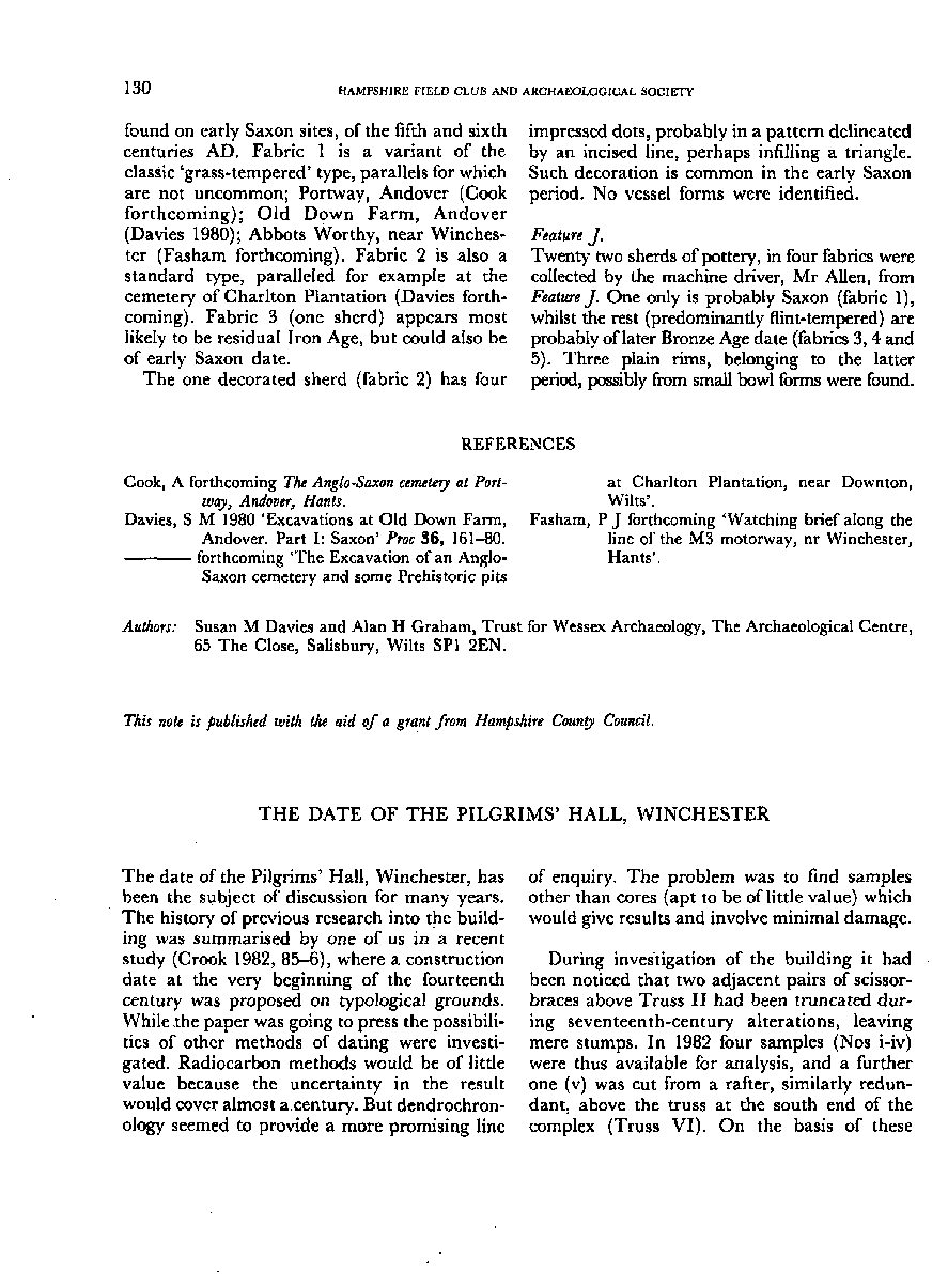 The date of PIlgrims’ Hall, Winchester